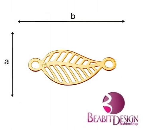 Zawieszka celebrytka liść ażurowy pozłacana